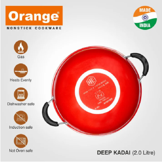 Orange Non-Stick Deep Kadai 4.5L with Stainless Steel Lid ONSC017