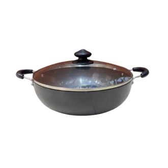 Orange Hard Anodized Deep Kadai No11 2L with Glass Lid OHAC103