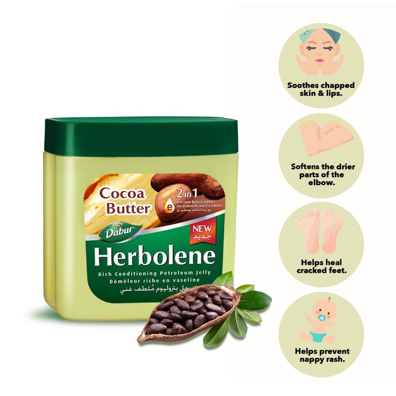Dabur Herbolene Petroleum Jelly Enriched With Cocoa Butter And Vitamin E For Dry And Rough Skin 225Ml (Pack Of 3) 4 Dabur Herbolene Petroleum Jelly Enriched With Cocoa Butter And Vitamin E For Dry And Rough Skin 225Ml (Pack Of 3)