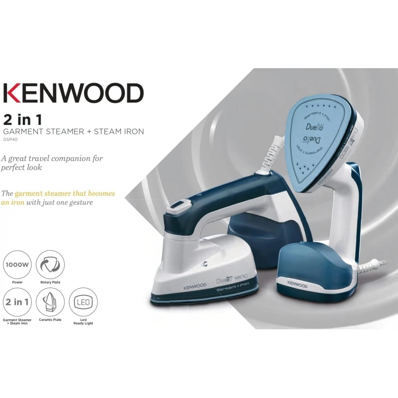 Kenwood Garment Steamer 180Ml Tank 2 In 1 With Steam Iron 1000W Gsp40.000Wb - Overheat Protection Grament Steamer With Steam Iron Rotary Plate Led Light 2 Kenwood Garment Steamer 180Ml Tank 2 In 1 With Steam Iron 1000W Gsp40.000Wb - Overheat Protection Grament Steamer With Steam Iron Rotary Plate Led Light