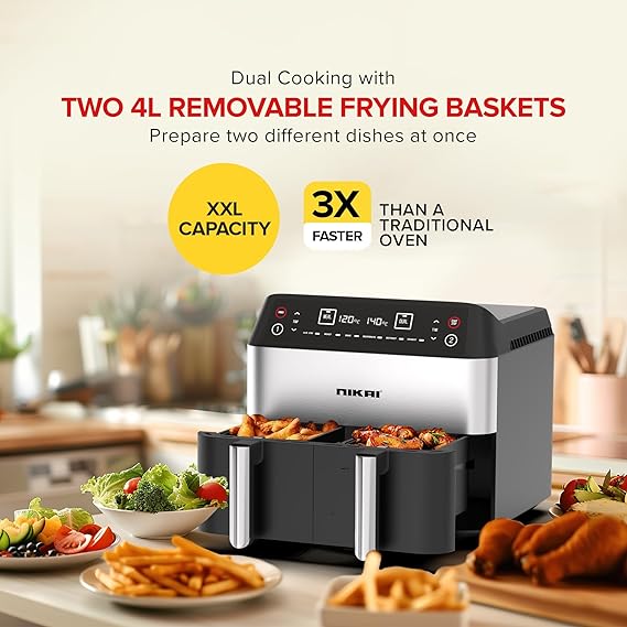 Nikai Airfryer 4Lx2 Digital Double Decker 2460W Naf282Dx Detachable Frying Control Basket Digital Screen With Separate Temperature Settings 2 Nikai Airfryer 4Lx2 Digital Double Decker 2460W Naf282Dx Detachable Frying Control Basket Digital Screen With Separate Temperature Settings