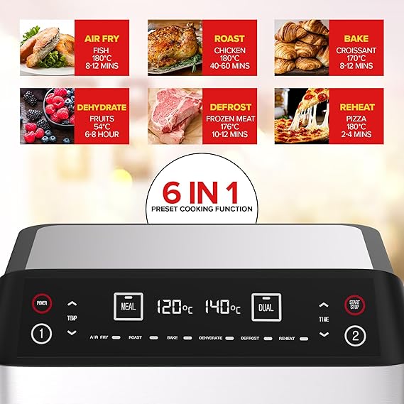 Nikai Airfryer 4Lx2 Digital Double Decker 2460W Naf282Dx Detachable Frying Control Basket Digital Screen With Separate Temperature Settings 5 Nikai Airfryer 4Lx2 Digital Double Decker 2460W Naf282Dx Detachable Frying Control Basket Digital Screen With Separate Temperature Settings