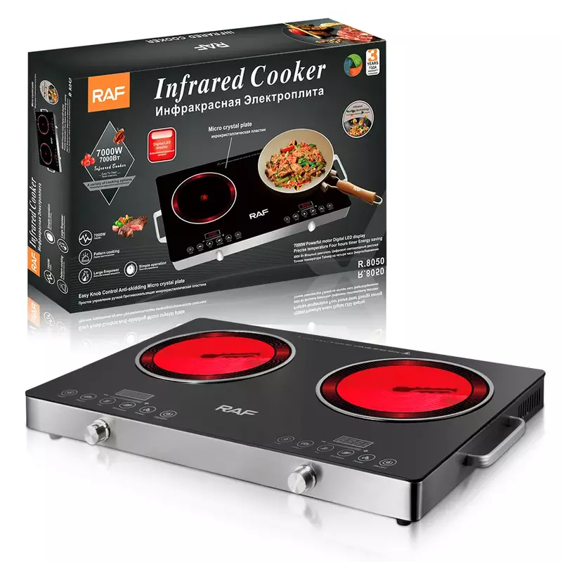 Raf Infrared Cooker Double 3500W + 3500W Touch Control Cooking Stove Heating Radiant, Large Firepower, Pattern Cooking, Simple Operation R.8088 3 Raf Infrared Cooker Double 3500W + 3500W Touch Control Cooking Stove Heating Radiant, Large Firepower, Pattern Cooking, Simple Operation R.8088