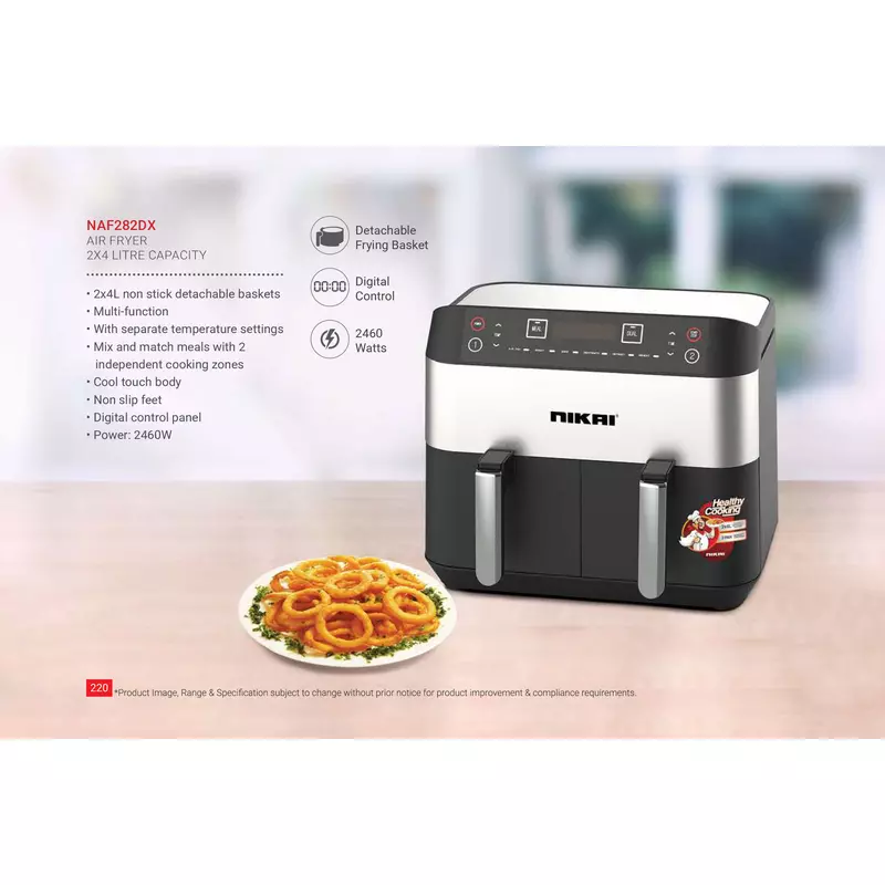 Nikai Airfryer 4Lx2 Digital Double Decker 2460W Naf282Dx Detachable Frying Control Basket Digital Screen With Separate Temperature Settings 7 Nikai Airfryer 4Lx2 Digital Double Decker 2460W Naf282Dx Detachable Frying Control Basket Digital Screen With Separate Temperature Settings