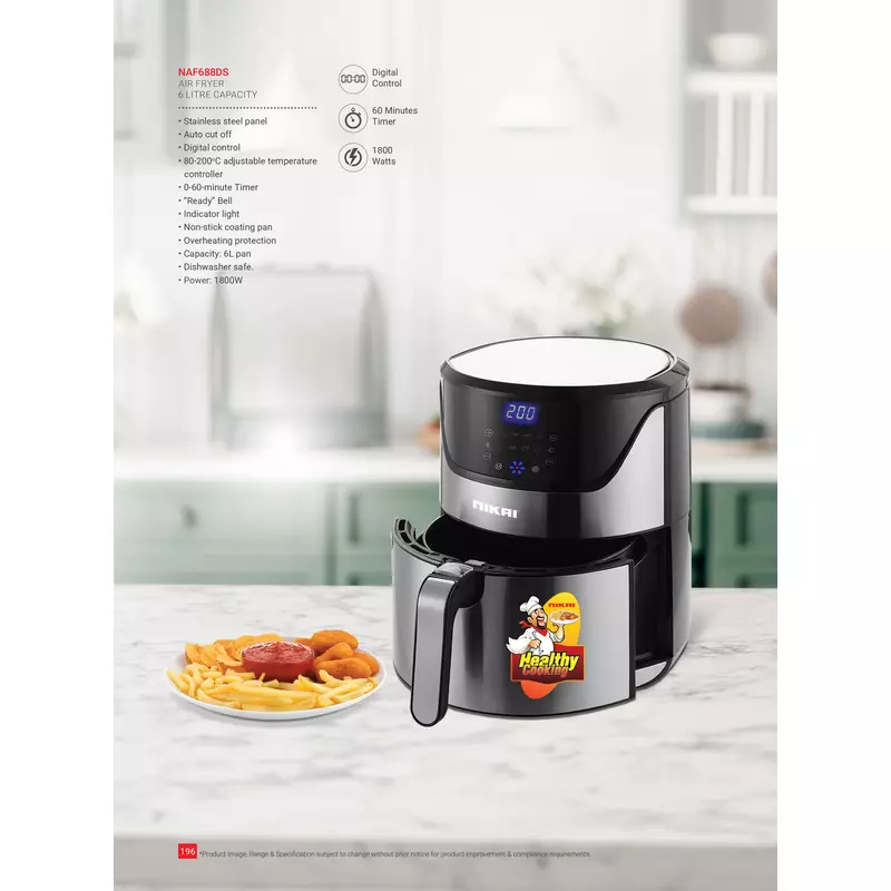 Nikai Airfryer 6L Digital 1800W Naf688Ds 60 Mins Timer Detachable Frying Basket Operation Light Indicator 7 Nikai Airfryer 6L Digital 1800W Naf688Ds 60 Mins Timer Detachable Frying Basket Operation Light Indicator
