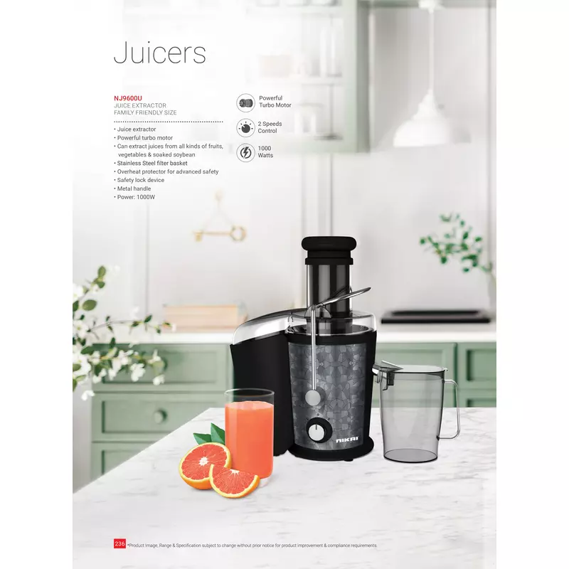 Nikai Juicer Extractor Metal Handle 800W Nj9600 2 Speed With Pulse Function With Steel Filter Basket Overheat Protector Powerful Turo Motor 4 Nikai Juicer Extractor Metal Handle 800W Nj9600 2 Speed With Pulse Function With Steel Filter Basket Overheat Protector Powerful Turo Motor