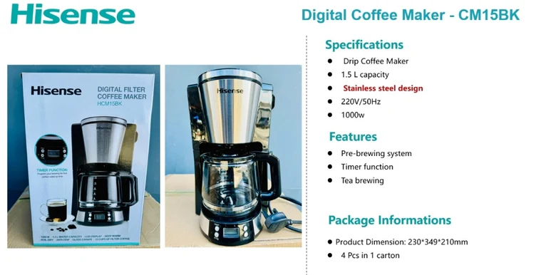 Hisense Digital Drip Coffee Maker With Filter 1.5L 1000W Cm15Bk 7 Hisense Digital Drip Coffee Maker With Filter 1.5L 1000W Cm15Bk