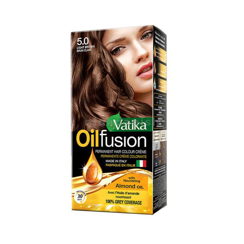 Vatika Oil Fusion Color Kit Nourishing Almond Oil, 100% Grey Coverage, Rich Colour Light Brown 5.0 1 Vatika Oil Fusion Color Kit Nourishing Almond Oil, 100% Grey Coverage, Rich Colour Light Brown 5.0 - Set Of 3 Pcs