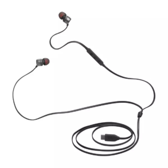 JBL Wired Headphone In Ear with USB Type C Port, 32mm JBL Driver, 3 Button Universal Remote for Smartphones, Tangle Free Flat Cable T310C