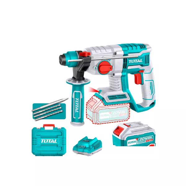 Total Cordless Rotary Hammer Drill 2.0J Sds Plus Lithium-Ion 20V With 3Pcs Drill Bits, Chisel, 4.0Ah Battery, Charger Trhli202081 1 Total Cordless Rotary Hammer Drill 2.0J Sds Plus Lithium-Ion 20V With 3Pcs Drill Bits, Chisel, 4.0Ah Battery, Charger Trhli202081