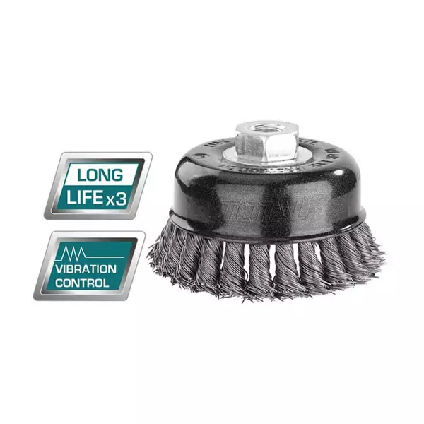 Total Wire Cup Brush With Nut 100Mm Twisted Hard Silver Tac32045 1 Total Wire Cup Brush With Nut 100Mm Twisted Hard Silver Tac32045